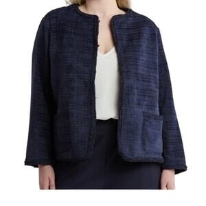 Max Studio tweed fringe trim jacket blue size 2X
